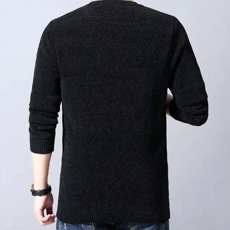 Sweater Young and Middle-aged Plus Velvet Thick Solid Color Warm and Comfortable Winter Round Neck Pullover Men's Bottoming Shirt