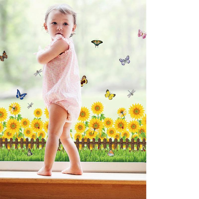 New sunflower flower baseboard bedroom living room PVC removable wall sticker painting