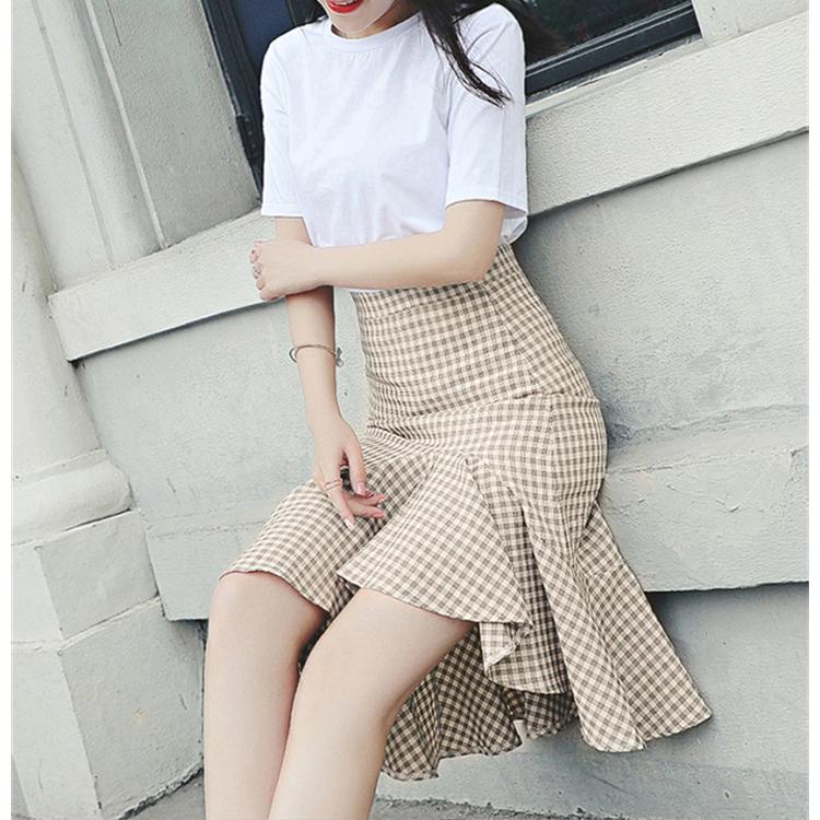 2020 High-waisted Tight-fit Plaid Skirt Woman Vintage Package Hip Fishtail Skirt Slim Lady Skirts