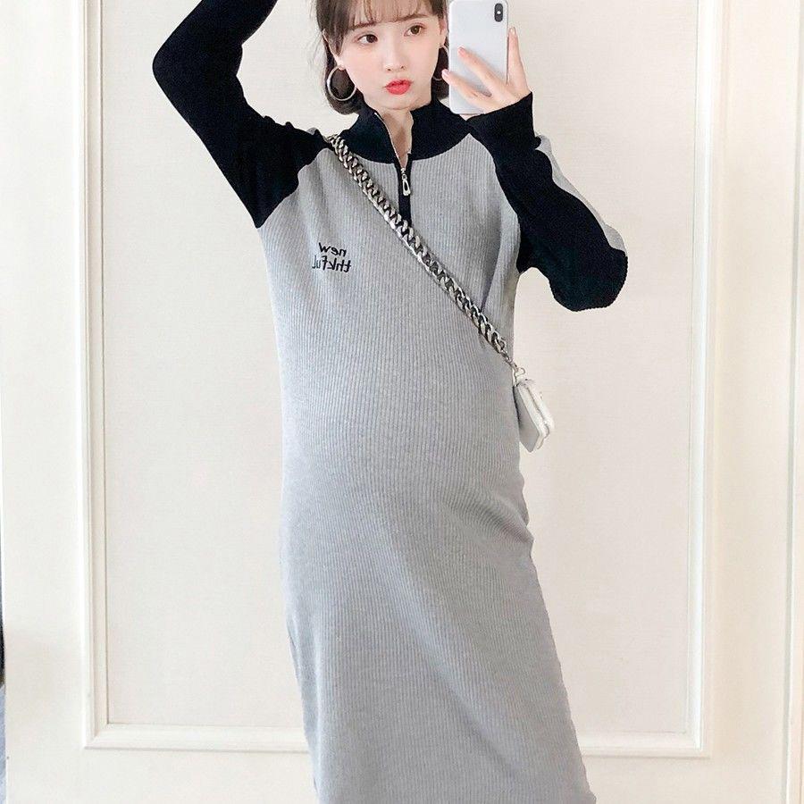 Fall/winter Maternity Dress Casual Tide Mom Sweater Cover Belly Mid-length Top