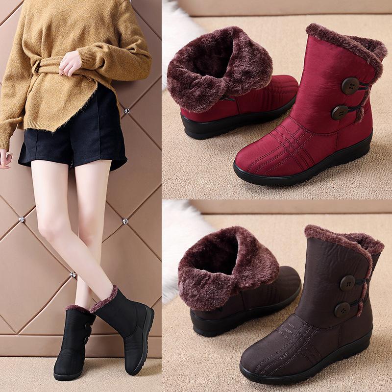 Thick Fur Snow Boots for Women Winter Ankle Boots Warm Waterproof Booties Black Red Casual Shoes Plus Size Outdoor Footwear Non Slip
