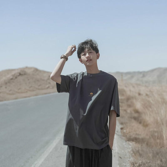 Summer Short-sleeved T-shirt Men and Women with The Same Loose Print Half-sleeved Round Neck Couple All-match Blouse