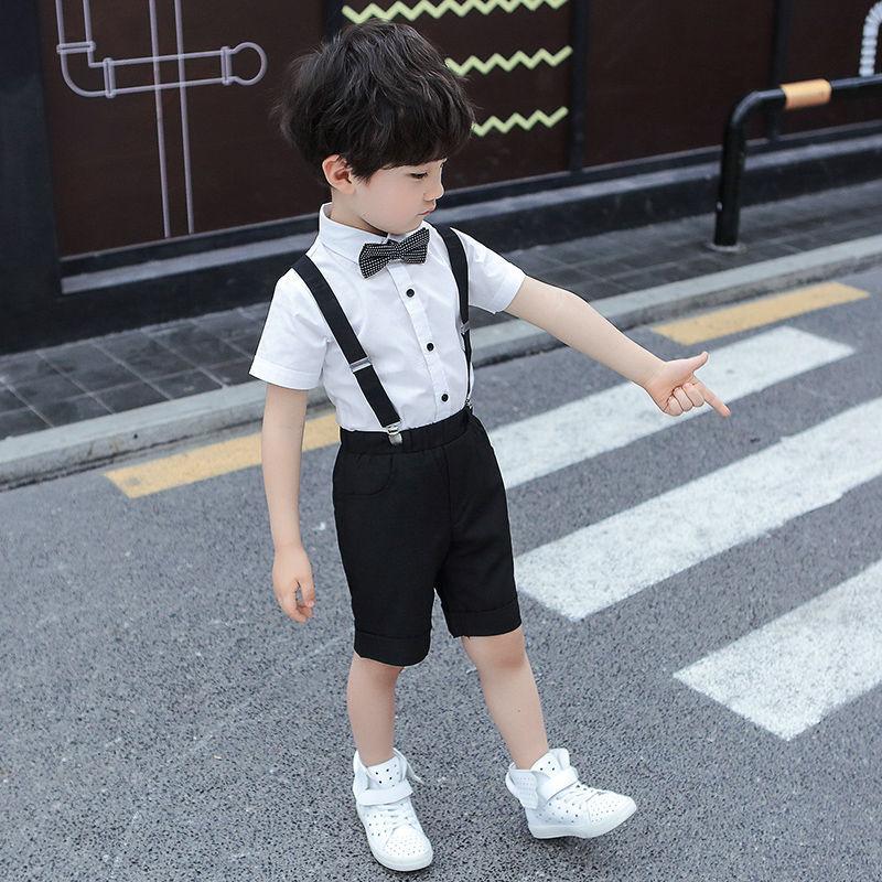 Children's Dress Boys Summer Suspenders Short-sleeved Shorts Baby Suit Six One Host Performance Clothing
