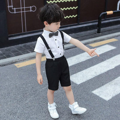Children's Dress Boys Summer Suspenders Short-sleeved Shorts Baby Suit Six One Host Performance Clothing