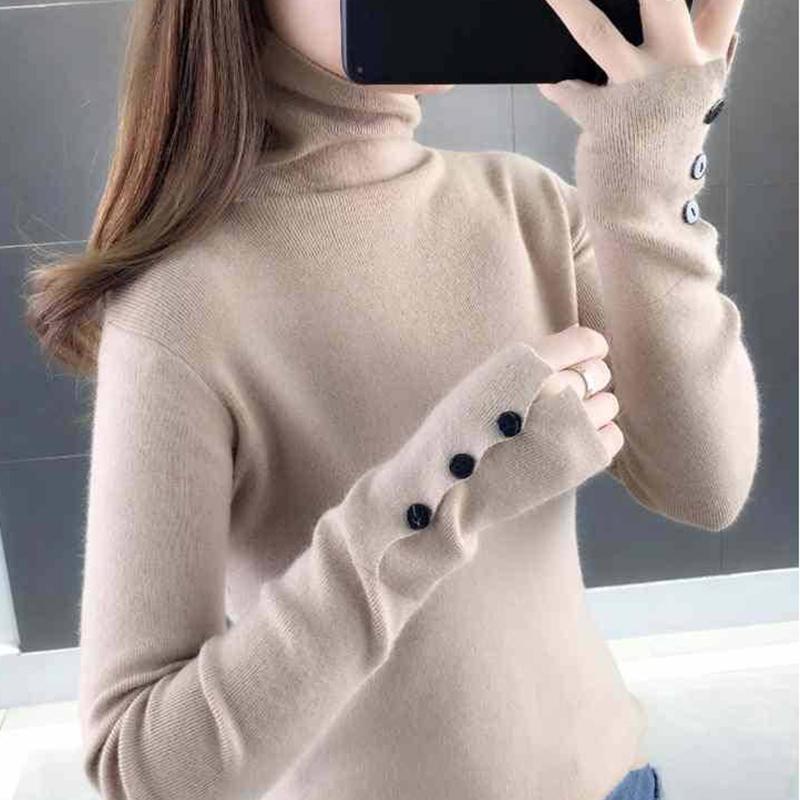 Winter Slim Long-sleeved Pile Collar Knit Bottoming Shirt Women Slim High Turtleneck Sweater Women