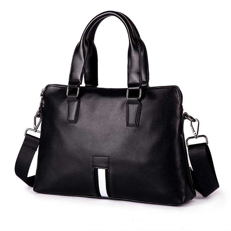 Business Briefcase Men Striped Large Capacity Leather Waterproof Handbag Crossbody Bags Shoulder Bag