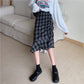 Folds Plaid Skirt Women High Waist A-line Mid-length Half Skirt Thin Daily Student School