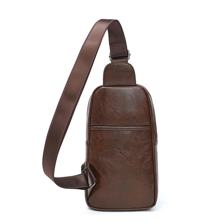 Chest Bag Men Coffee Large Capacity with Headphone Hole Shoulder Bag Outdoor Sports Pockets
