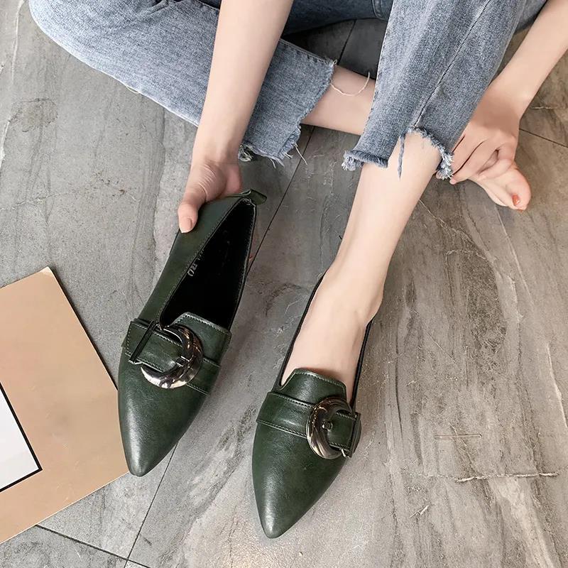 British Style Pointed Toe Shoes Women Soft Leather Soft Sole Single Shoes Pointed Toe Flat Shoes Peas Shoes Loafers Women Casual Shoes