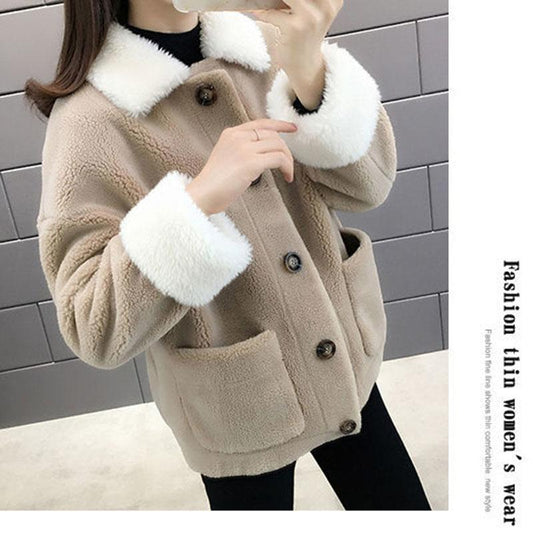 Fashion Casual Thick Wool Lamb Coat Winter Korean Loose Student Short Grain Fleece Coat Women