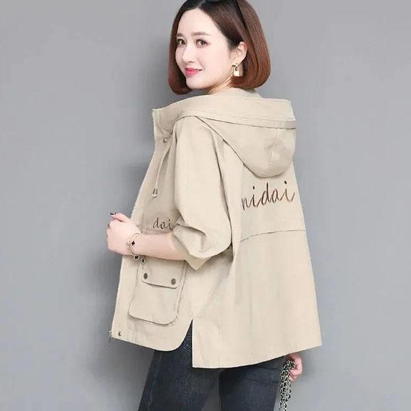 Women Autumn Solid Color Long Sleeve Loose Hooded Coats Female Spring Large Size Casual Short Embroidery Jackets