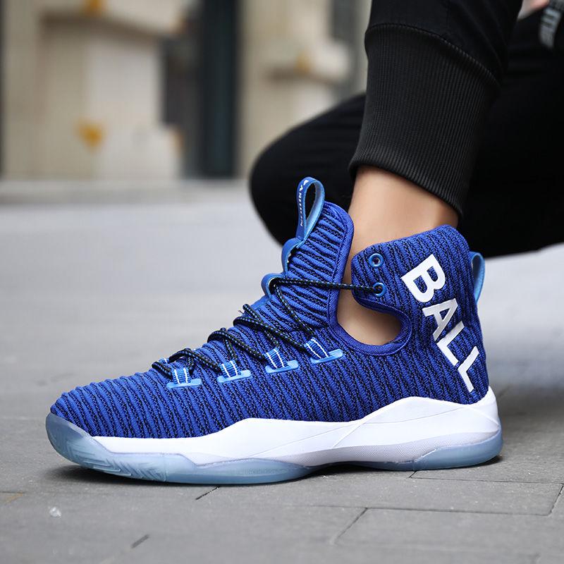 Basketball shoes men's breathable high-top sneakers men's wild casual flying woven mesh sneakers
