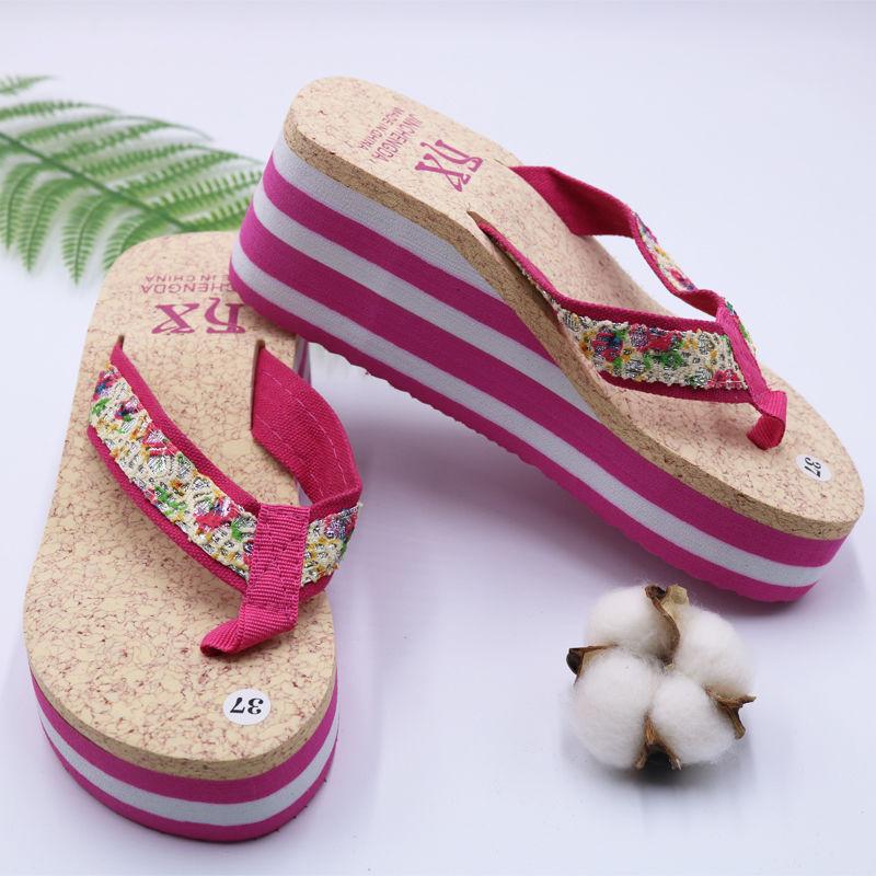 Thick-soled Flip-flops Women's Summer Home Non-slip Outer Wear High-heel Sandals and Slippers Rubber Soles Are Light and Soft