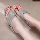 Plus Size 34-40 Women All-match Shiny Slippers Outdoor Diamond High Heels Bohemian Beach Wear-resistant Non-slip Slippers Flip Flops Sandals