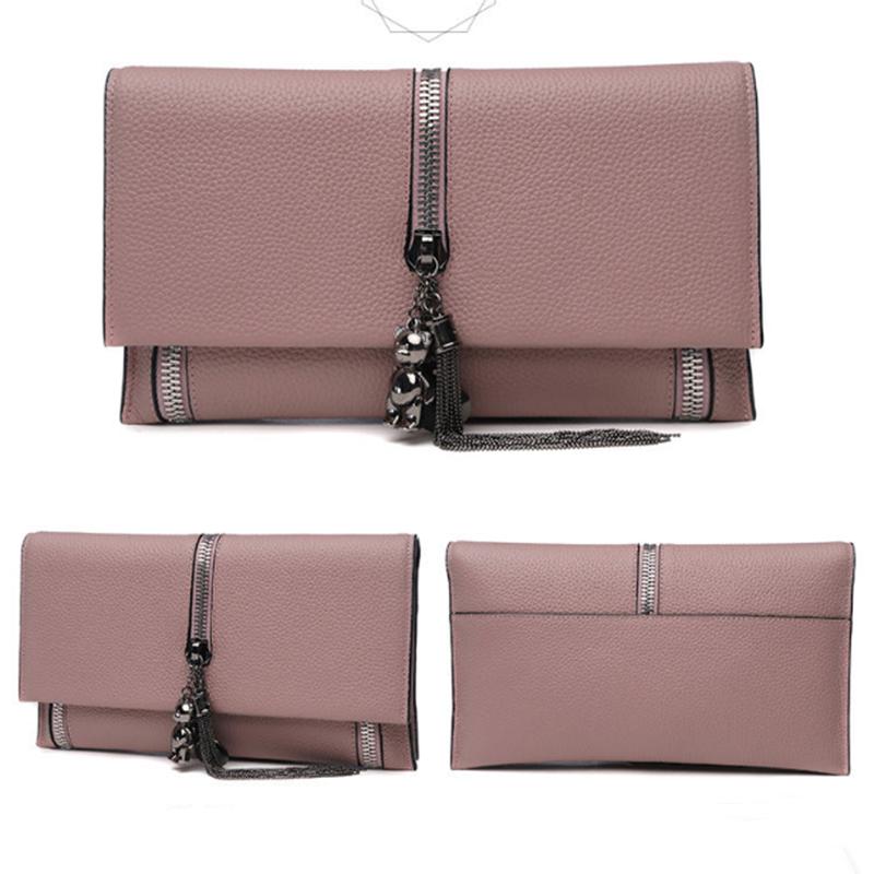 Cowhide Tassel Zipper Women's Clutch Bag Shoulder Bag Ladies Smooth Leather Wedding Evening Banquet Clutch Purse Elegance Luxury