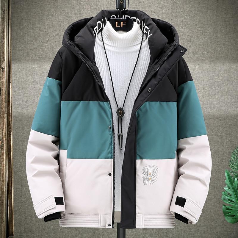 Thick Warm Men's Down Jacket Hooded Parka Winter Jacket Casual Patchwork Down Jacket Fashion Down Jacket