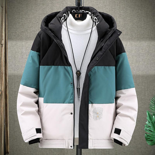 Thick Warm Men's Down Jacket Hooded Parka Winter Jacket Casual Patchwork Down Jacket Fashion Down Jacket