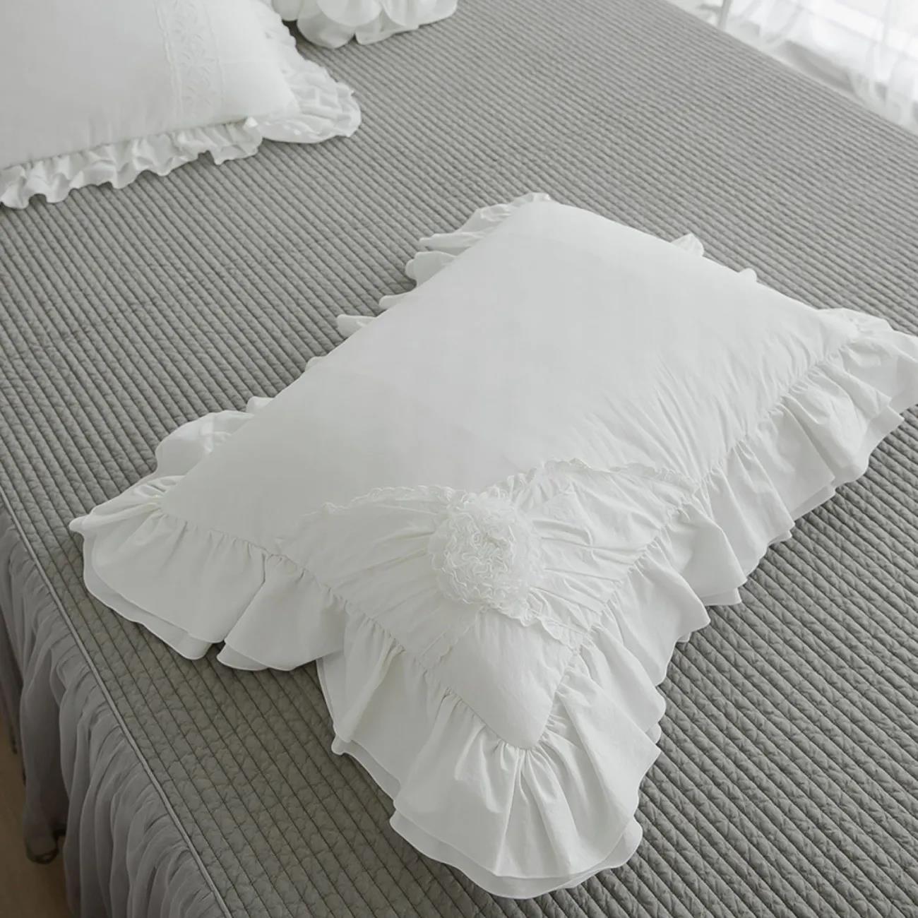 Two-pack Princess Lace Cotton Pillowcases Double Ruffle Pillowcases