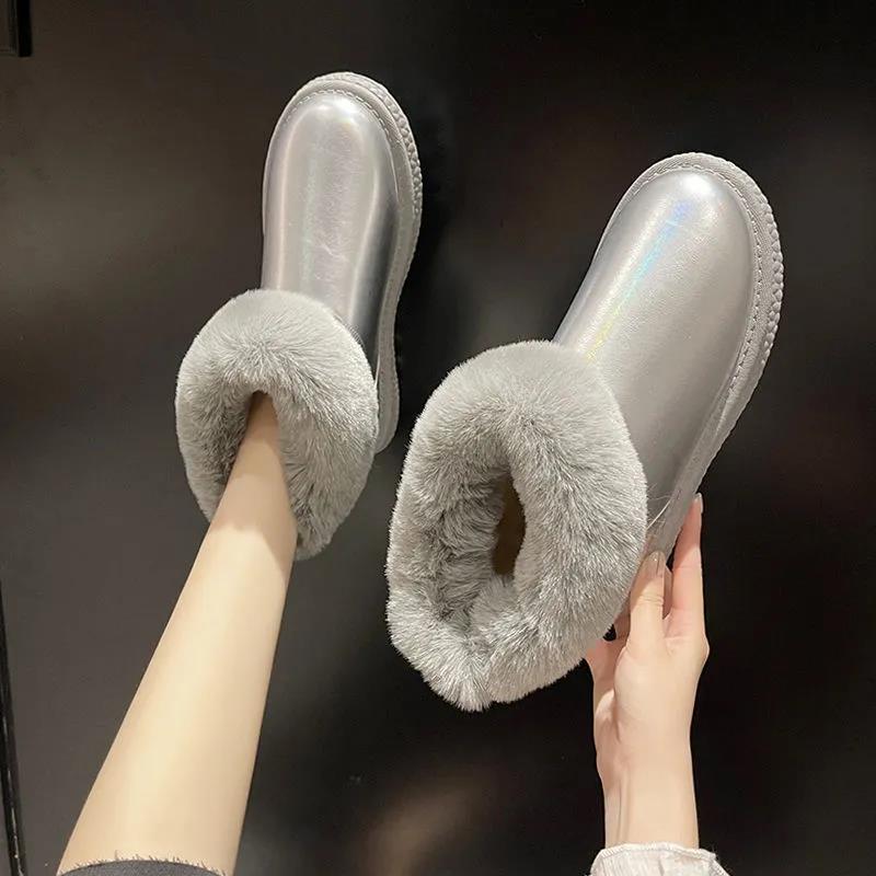 Snow Boots Women's Fur One-piece Waterproof Winter Plus Velvet Thickening Short Tube One Pedal Cotton Shoes