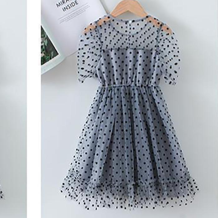 Children Dress Spring Summer Kids Clothing  Baby Girls Clothing Wave Point Short Sleeve Dress Girl Mesh Dress Ruffle