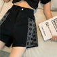 Women's Black Denim Shorts Summer Straight High-waisted Wide-leg Pants Plus Size Fat Girls Thin A-line Shorts