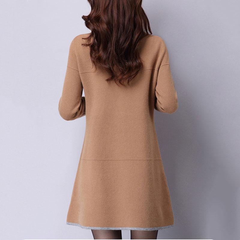 Autumn and Winter Long Round Neck Sweater Skirt Fashion Casual Knitted Bottom Skirt Simple Female Sweater Dress