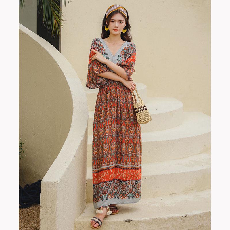 Indonesian Dress Female Thailand Bohemian Ethnic Retro Long Skirt Seaside Holiday Beach Skirt