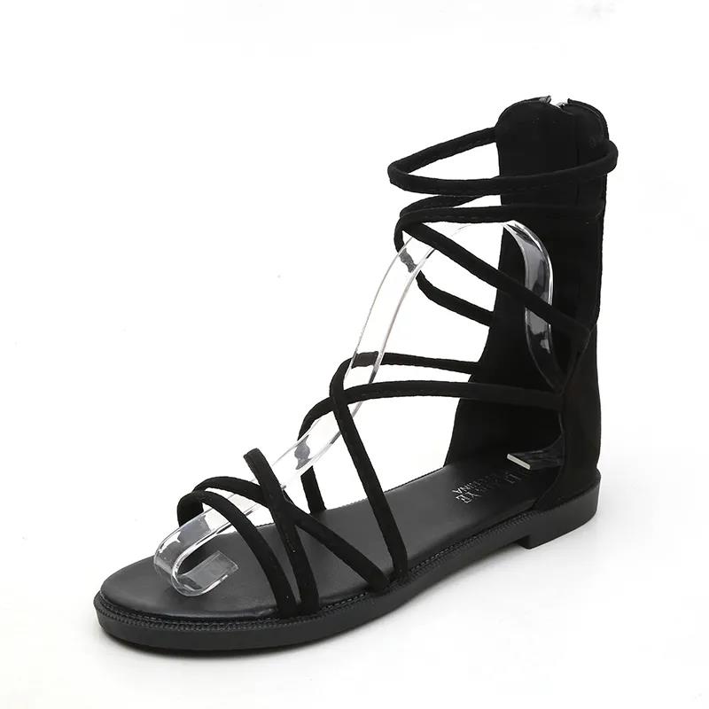 Sandals Women's High-top Flat-bottomed Simple and Versatile Open-toed Cross Straps Women's Roman Sandals Are Light and Comfortable