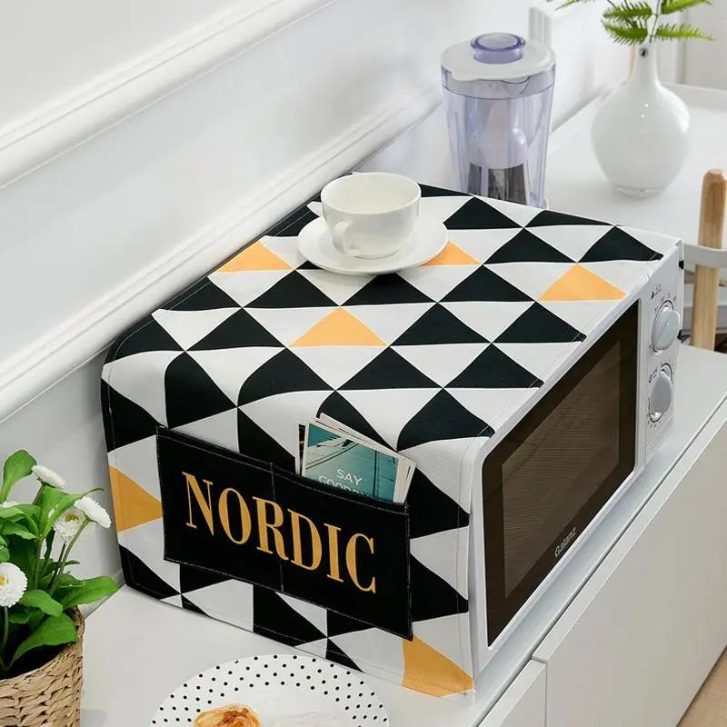 Universal Microwave Oven Cover Cloth Dust Cover with Storage Bag Oily Smoke and Dust-proof Towel