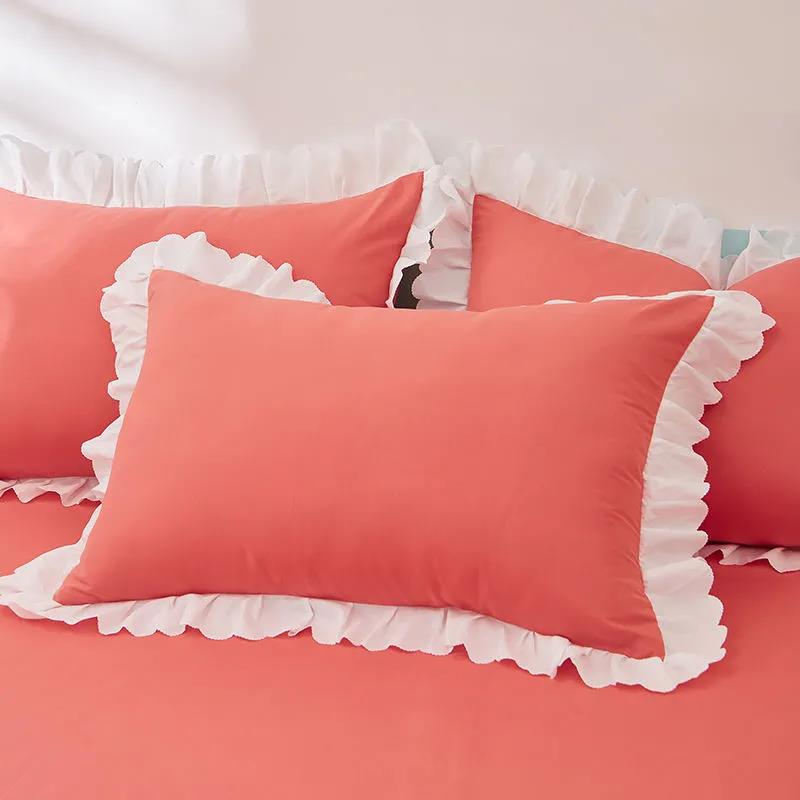 Korean Version Princess Lace Pillowcases A Pair of Single and Double Lotus Leaf Pillowcases Pillow Core Pillow Skin 48*74cm