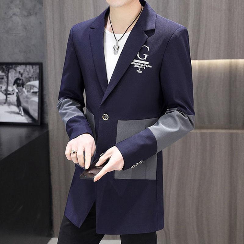 Spring V-neck Business Suit Men Casual Slim Fit Windbreaker Stitching Color Buttons Coat Trend Parka