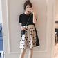 Maternity Clothes Short Sleeve Dress Mid-length Black Dots Loose Plus Size Maternity  Round Neck Skirt