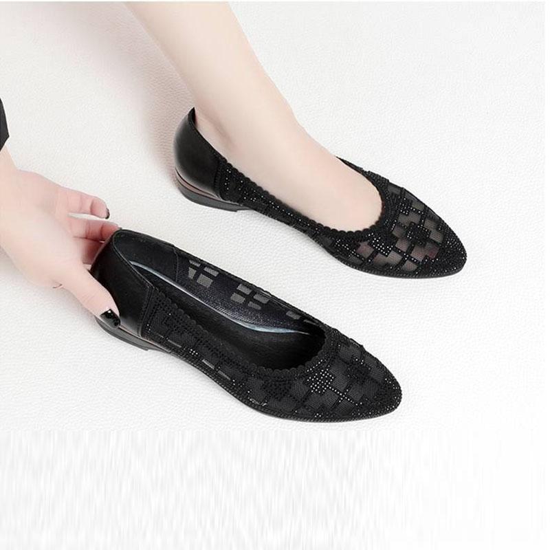 Sandals Women's Bag Skirt Flat Hollow Mesh Single Shoes Spring and Summer Low Heel Shoes Flat Shoes Black Casual Shoes