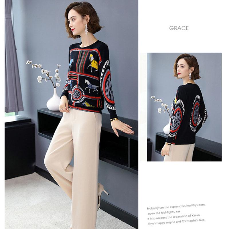 Autumn Winter Women 3d Printed Jumper O-Neck Knitted Pullover Casual Loose Wool Sweaters Outwear or Bottoming