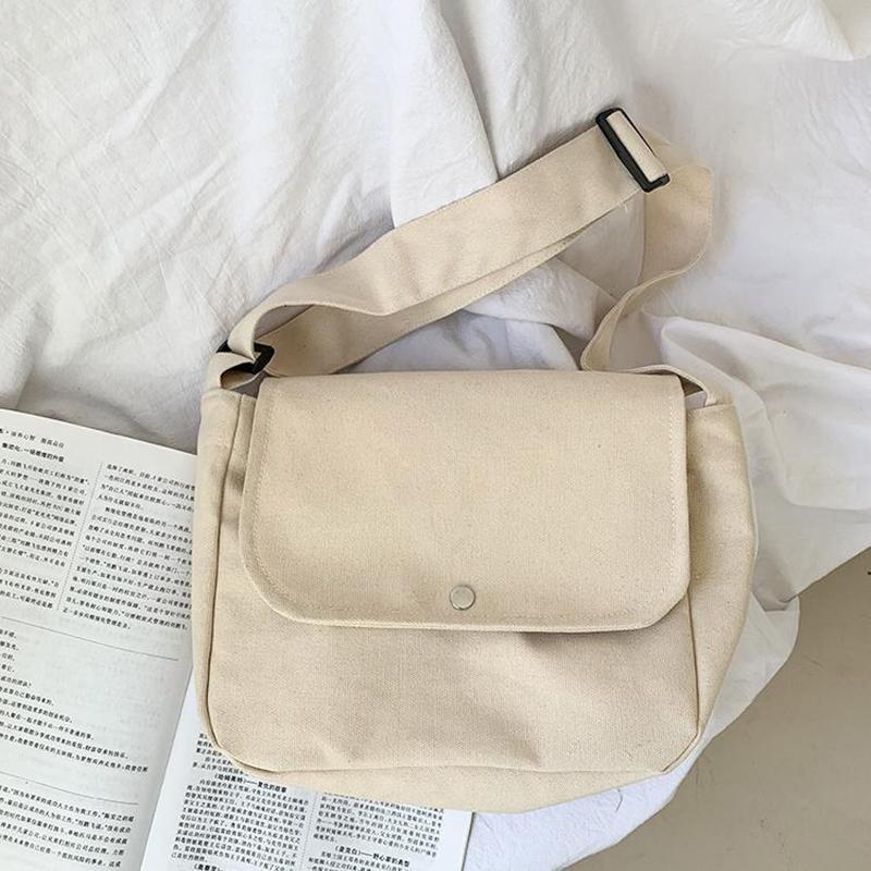 Large Capacity Canvas Bags Women Men Travel Casual Shool Daily Shoulder Simple Crossbody Solid Color Bags