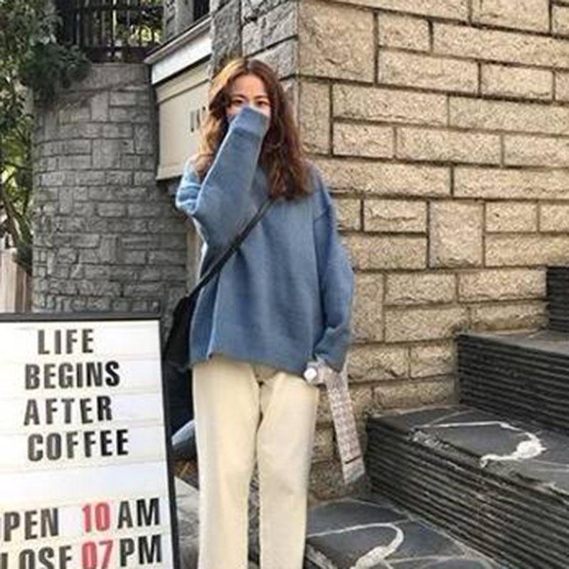 Autumn Winter Pullover Solid Color Sweater Female Students Loose Bottoming Shirt Sweaters