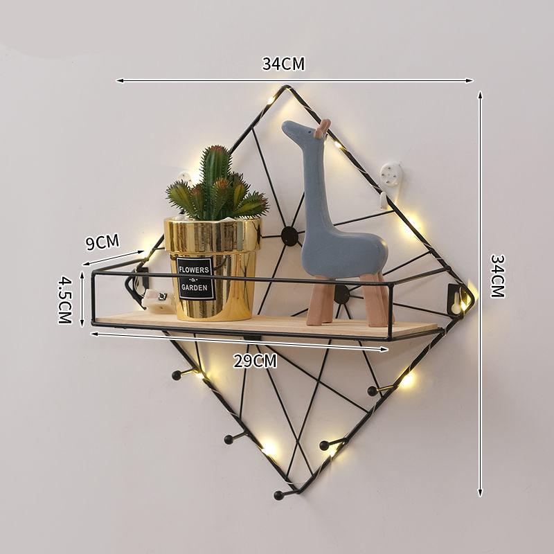 Nordic Style Metal Decorative Shelf Living Room Art Storage Shelf Wall Display Platform with Light Strip