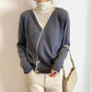 Color-blocking Turtleneck Sweater Women Autumn and Winter Piled Pile Collar Loose Wild Western Fake Two-piece Knitted Bottoming Shirt