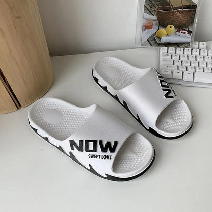 Man's Summer Slippers Anti-slip Indoor Bathroom Flat Slippers Female Soft Sole Letter Print Solid Slippers