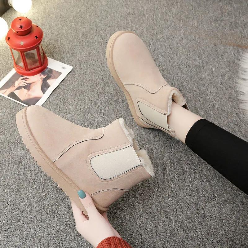 Autumn and Winter Women's Shoes Frosted Retro Round Toe Flat Ankle Boots Martin Boots Elastic Muzzle Feet Lazy Boots