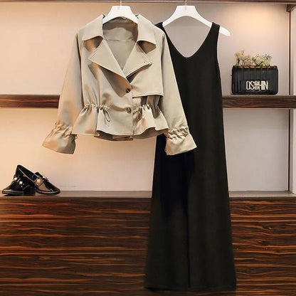Suit Women Autumn Short Windbreaker Women's Jacket Plus Size Women's Slimming Vest Skirt Two-piece Suit