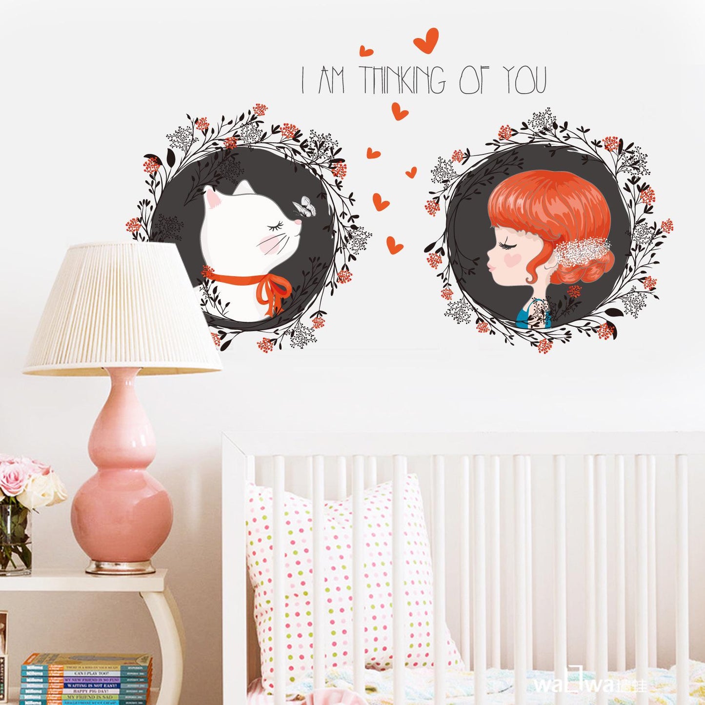 Romantic style warm love girl and cat couple room decoration wall sticker girls wallpaper