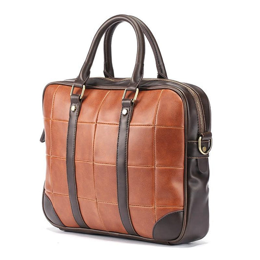 Business briefcase men retro large capacity zipper PU leather anti-theft waterproof wearable handbag