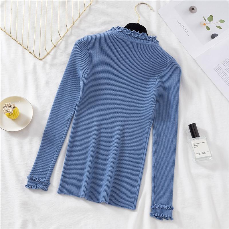 Sweater Women's Half Turtleneck Wooden Ear Pullover Knitwear Korean Slim Solid Color Top Trending Sweater Autumn and Winter Top