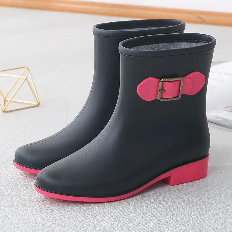 Shoe Women's Water Shoes Short Bump Rain Boots Anti-slip Flat Plastic Adult Water Boots Bow Solid Color Rain Boots