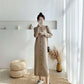 Long Sweater Over The Knee Retro Single-breasted Base Knitted Autumn and Winter Women's Dress