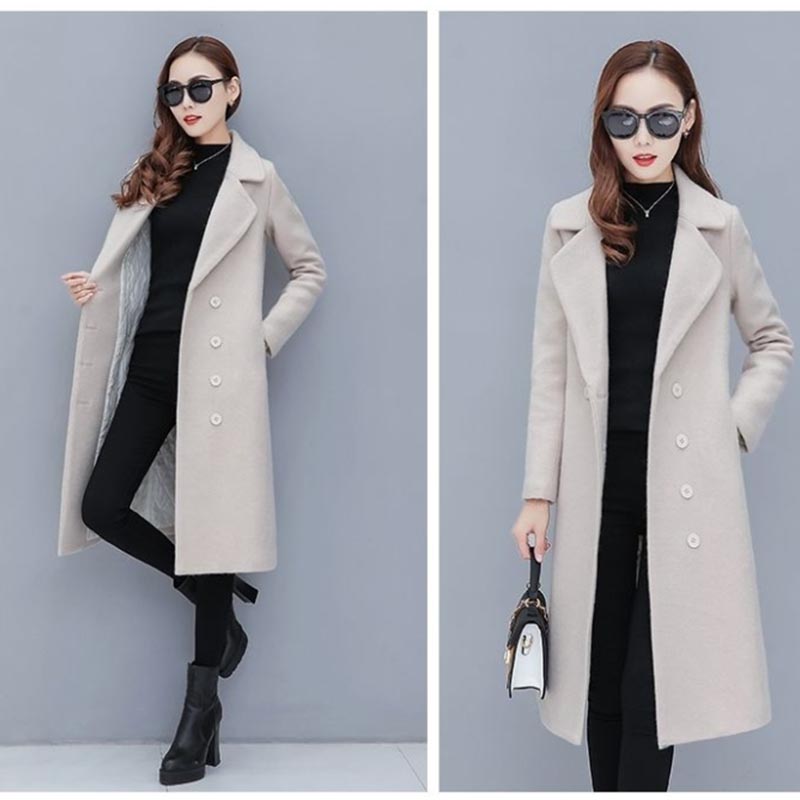 Spring and Autumn Warm Woolen Coat Women's Mid-length Simple Long-sleeved Non-pill Casual Fashion Coat
