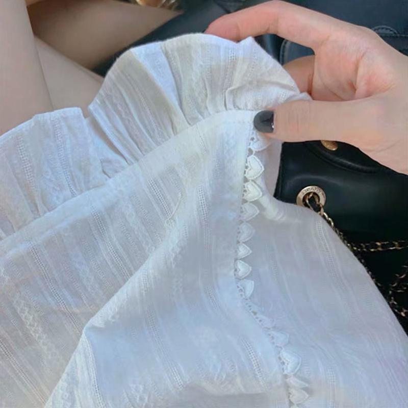 White Sexy Women's Summer Dress Ruffle Knee-length Daily Wear Office Dating Party