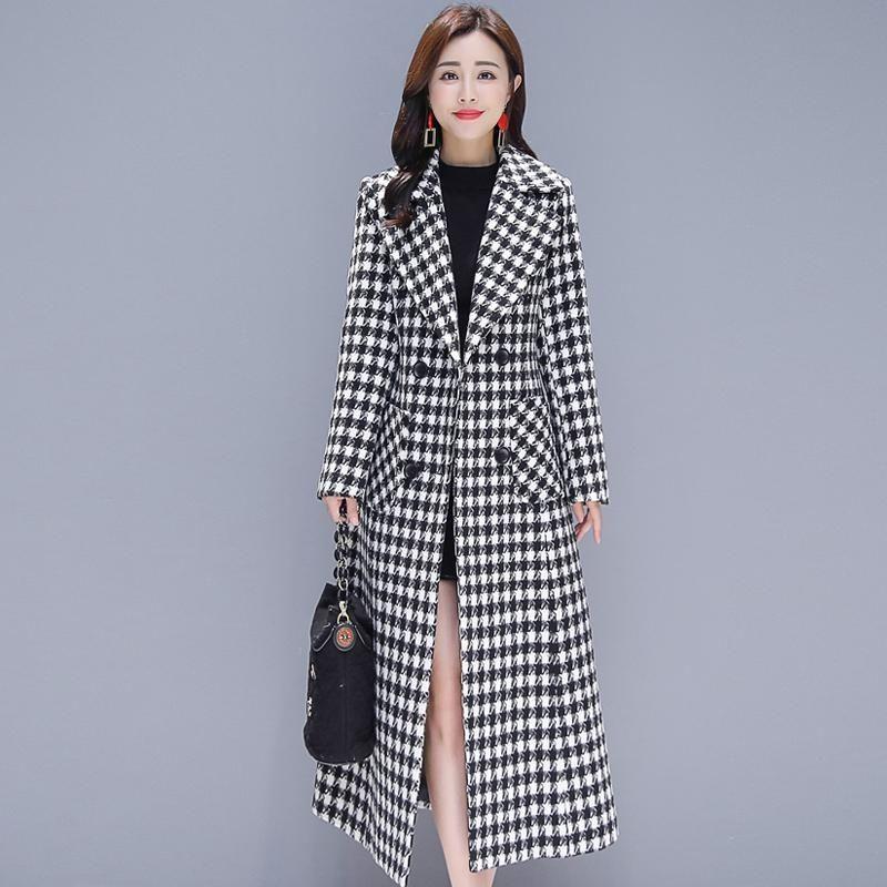Black and White Plaid Woolen Coat Women's Mid-length Slim Temperament Coat Double-sided