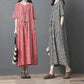 Cotton Literary Plaid Dress Women's Short-sleeved Summer Loose Large Size Was Thin Retro Mid-length Dress
